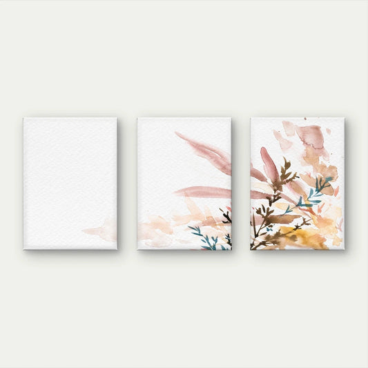 3pcs Soft Neutral Watercolour Flowers Minimalist Wall Art Set Canvas Framed 50x70cm - High Quality Print 100% Australian Made Wall Canvas Ready to Hang