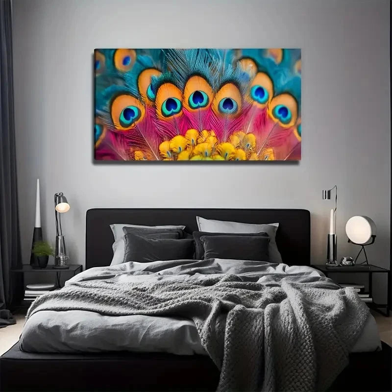Feathers Peacock Feather Wall Art Canvas Office Home Room Framed 120x60cm
