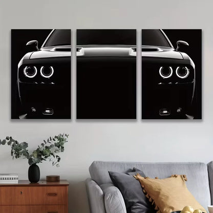 3pcs Black And White Car Photograph Metal Print Ready to Hang Art