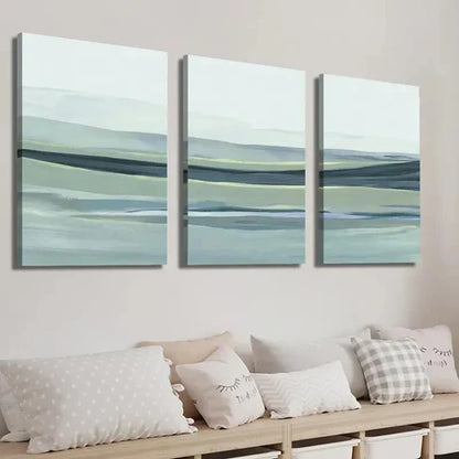 3pcs Rolling Hills Art in Blue Landscape Wall Art Set Canvas Unframed - High Quality Print 100% Australian Made Wall Canvas