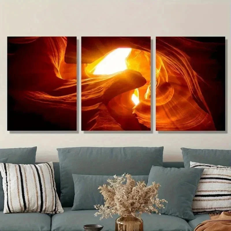 3pcs Antelope Canyon Cave Orange Vibrant Perfect Wall Art Set Canvas Framed 60x90cm - High Quality Print 100% Australian Made Wall Canvas Ready to Hang - Bella Home Decor