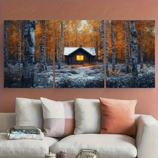 3pcs Nordic Minimalist Autumn Forest in Finland Metal Print Ready to Hang Art