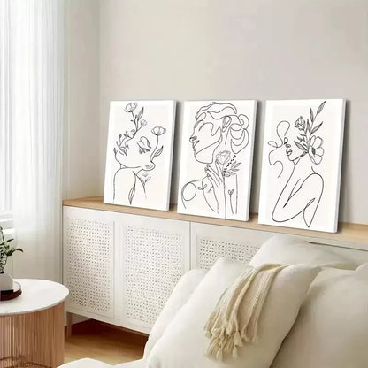 3pcs Minimalist Woman Flower LineWall Art Set Canvas Framed 50x70cm - High Quality Print 100% Australian Made Wall Canvas Ready to Hang