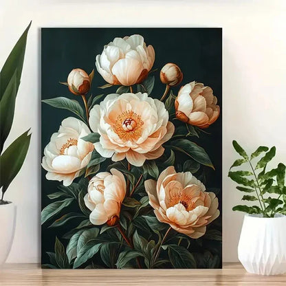 Beautiful Vintage Peony Elegant Floral Painting 60x90cm Metal Print Ready to Hang