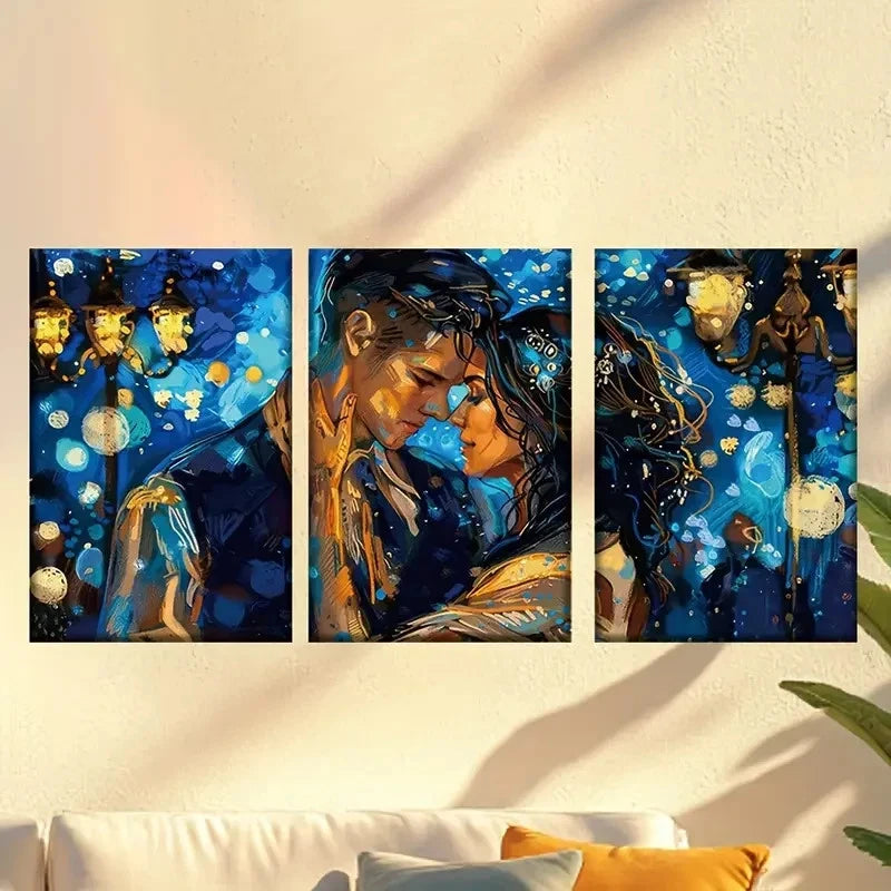 3pcs Lovers under the starry night 50x70cm - High Quality Print 100% Australian Made Wall Canvas Ready to Hang - Bella Home Decor