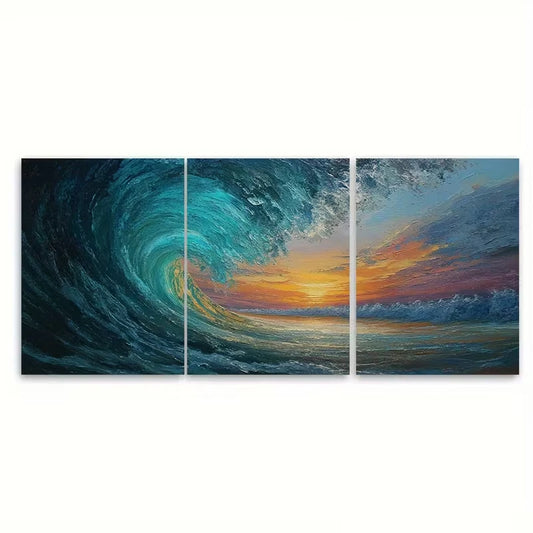 3pcs The Wave', Beloved by Surfers Metal Print Ready to Hang Art