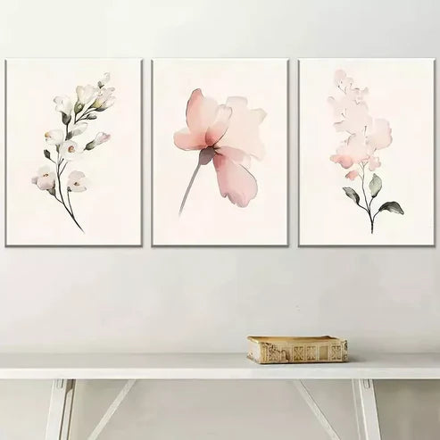 3pcs Modern Floral Pink Peonies White Flowers Wall Art Canvas Unframed - High Quality Print 100% Australian Made Wall Canvas