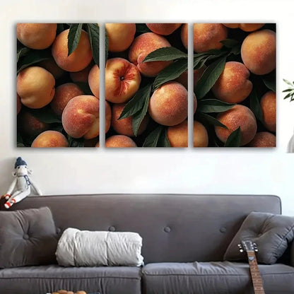 3pcs Vibrant Peach And Green Leaf Design Wall Art Set Canvas Framed 60x90cm - High Quality Print 100% Australian Made Wall Canvas Ready to Hang