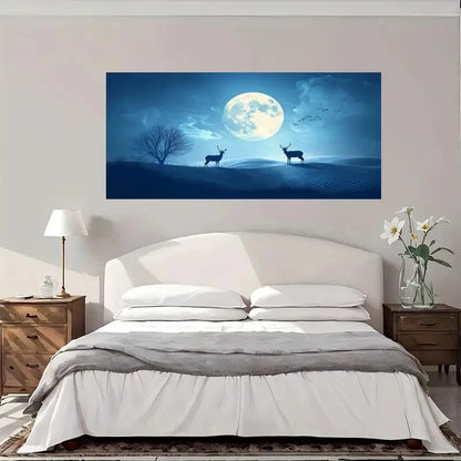 Two Deer Night Sky Wall Art Canvas Office Home Room Framed 120x60cm