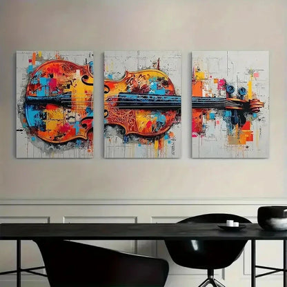 3pcs Violin Colorful Splashes and Patterns Metal Print Ready to Hang Art - Bella Home Decor