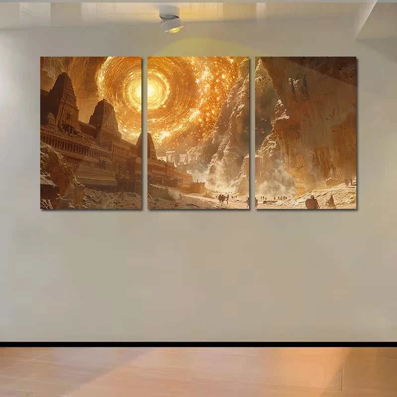 3pcs Ancient Cityscape with Dramatic Sky Wall Art Set Canvas Framed 60x90cm - High Quality Print 100% Australian Made Wall Canvas Ready to Hang