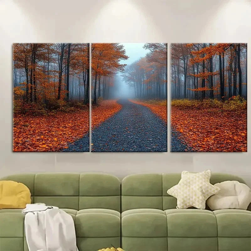 3pcs Mystic Foggy Autumnal Woodland Metal Print Ready to Hang Art