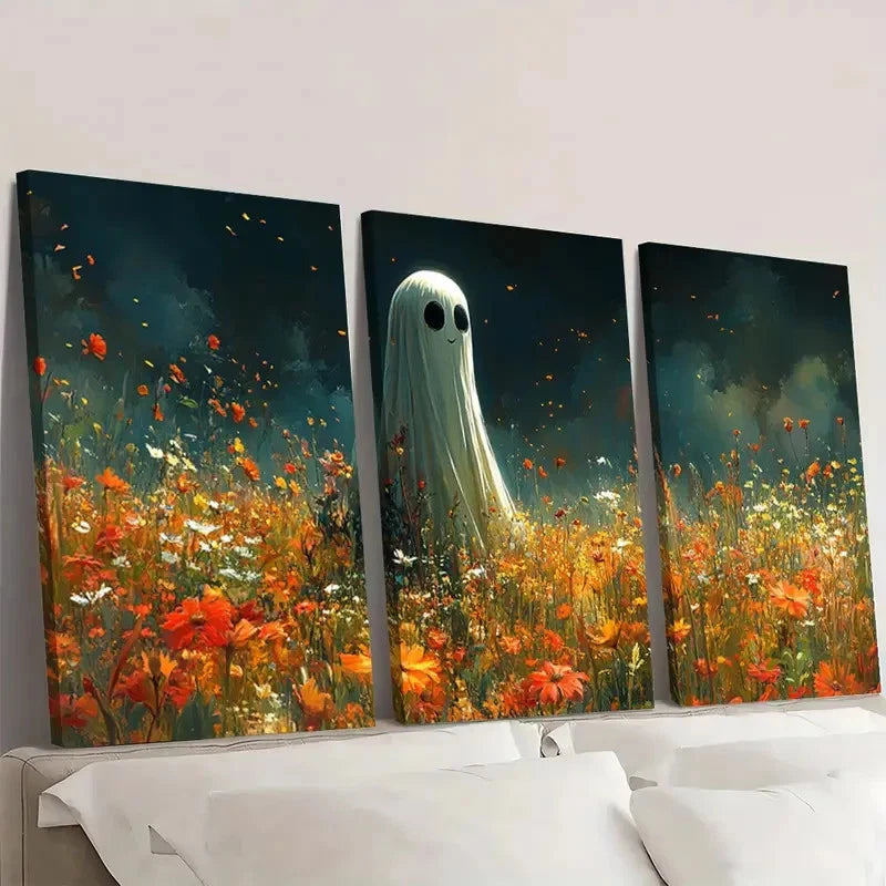 3pcs Ghost in Wildflower Meadow S Wall Art Set Canvas Framed 40x60cm - High Quality Print 100% Australian Made Wall Canvas Ready to Hang - Bella Home Decor