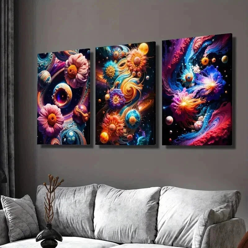3pcs Vortex and Flower Abstract Illustration Wall Art Set Canvas Framed 60x90cm - High Quality Print 100% Australian Made Wall Canvas Ready to Hang