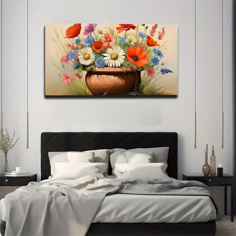 Red Vase Floral Bouquet Wall Art Canvas Office Home Room Framed 120x60cm