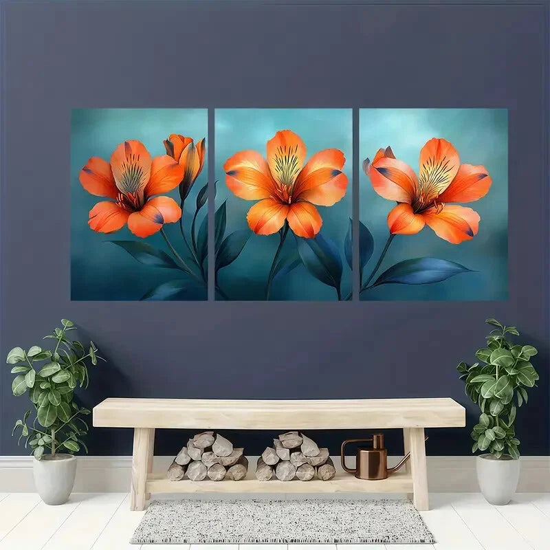 3pcs Vibrant Alstroemeria Lilies | Elegant Floral Metal Print Ready to Hang Art - Bella Home Decor