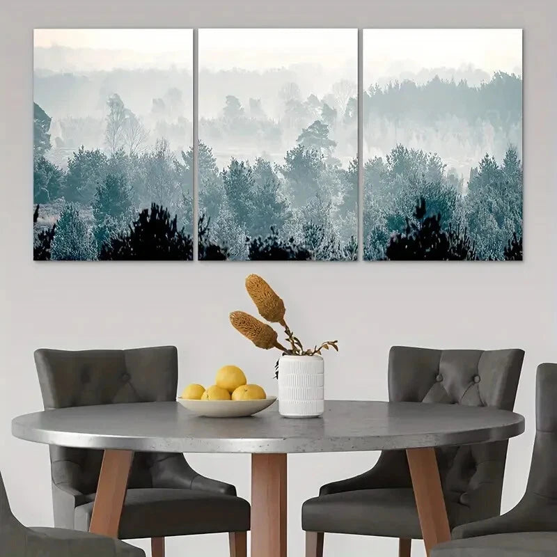 3pcs Winter Scene Trees Snow Capped Metal Print Ready to Hang Art - Bella Home Decor