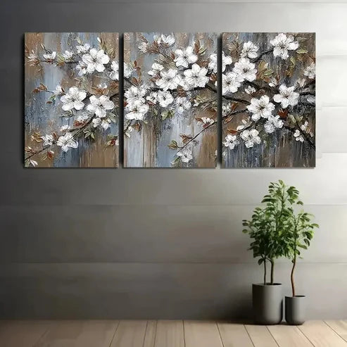 3pcs Coastal Breeze White Flowers Wall Art Canvas Unframed - High Quality Print 100% Australian Made Wall Canvas - Bella Home Decor