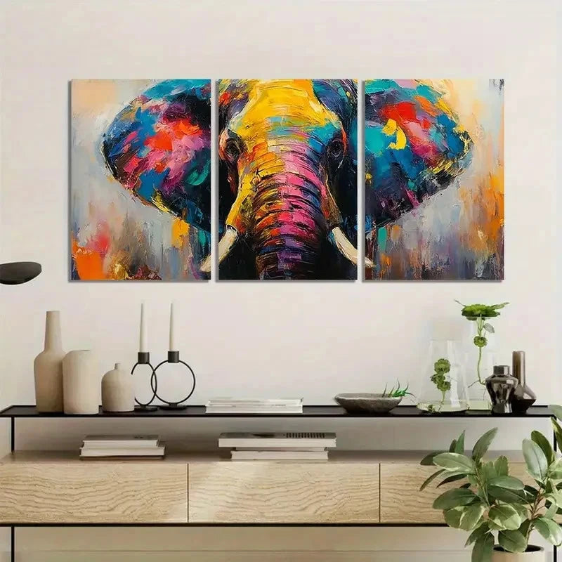 3pcs Colorful Elephant Oil Painting Posters Metal Print Ready to Hang Art - Bella Home Decor