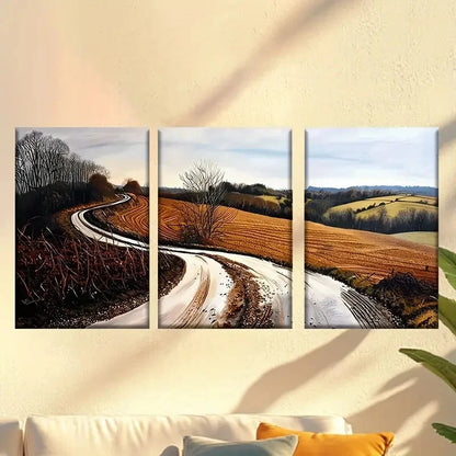 3pcs English Countryside Road Wall Art Set Canvas Framed 40x60cm - High Quality Print 100% Australian Made Wall Canvas Ready to Hang