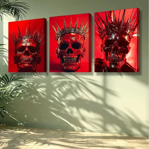 3pcs Gothic Crown Design, Skeleton Punk Wall Art Set Canvas Unframed - High Quality Print 100% Australian Made Wall Canvas - Bella Home Decor