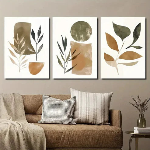3pcs Abstract Leaf & Geometric Modern Wall Art Canvas Unframed - High Quality Print 100% Australian Made Wall Canvas - Bella Home Decor
