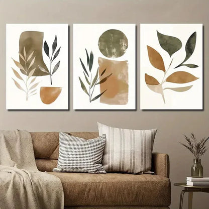 3pcs Abstract Leaf & Geometric Modern Wall Art Canvas Unframed - High Quality Print 100% Australian Made Wall Canvas - Bella Home Decor