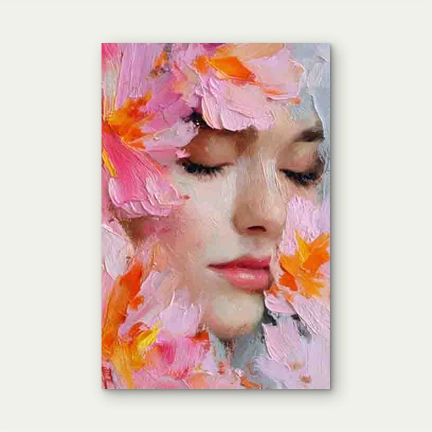 Female Face Pink Lily Blossoms Metal Print Ready to Hang
