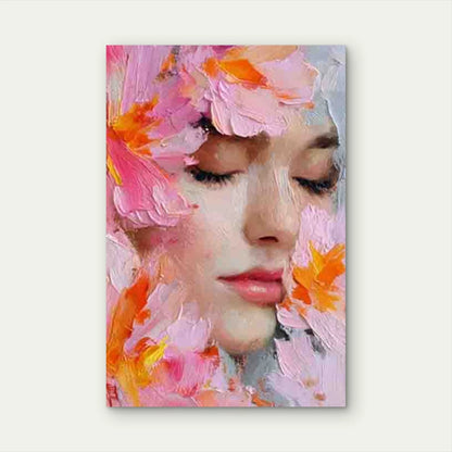 Female Face Pink Lily Blossoms Metal Print Ready to Hang