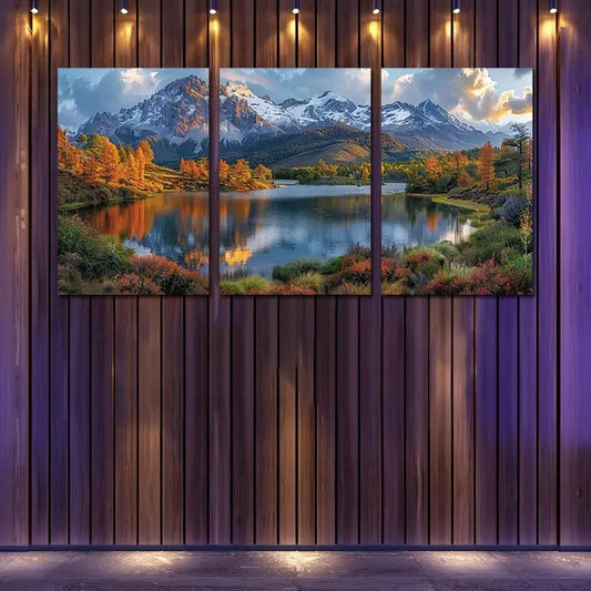 3pcs Mount Kilimanjaro Golden Autumn Colors Wall Art Set Canvas Framed 40x60cm - High Quality Print 100% Australian Made Wall Canvas Ready to Hang
