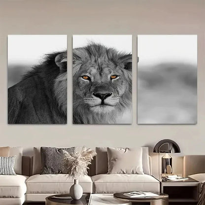 3pcs Black and White with Vibrant Orange Eyes Metal Print Ready to Hang Art - Bella Home Decor