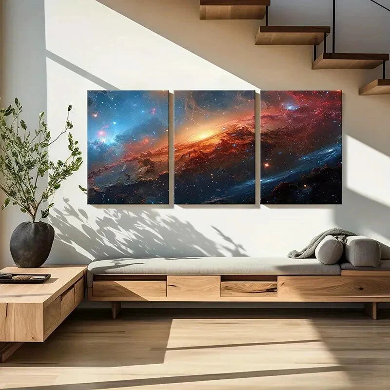 3pcs Galactic Landscape Cosmic Clouds Metal Print Ready to Hang Art - Bella Home Decor