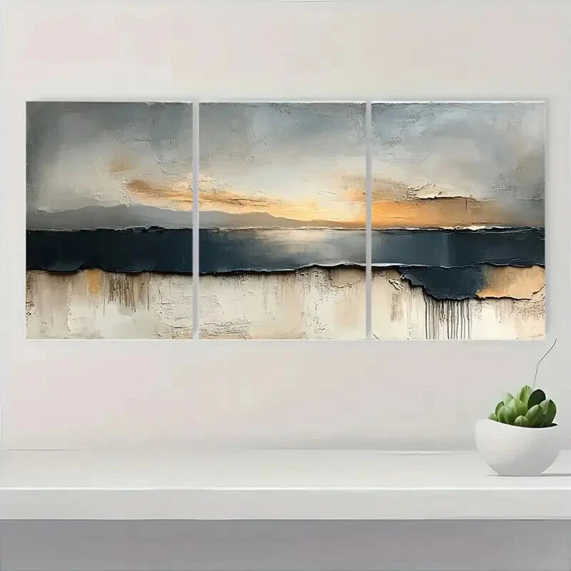 3pcs Brown & Beige Textured Modern Acrylic Metal Print Ready to Hang Art - Bella Home Decor