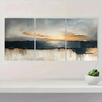 3pcs Brown & Beige Textured Modern Acrylic Metal Print Ready to Hang Art - Bella Home Decor