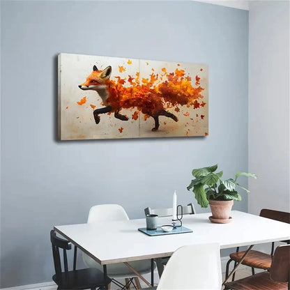 Falling Leaves - Vibrant Orange Wall Art Canvas Office Home Room Framed 120x60cm