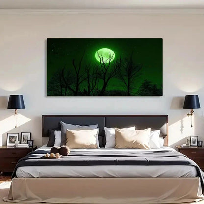 Full Moon Green Light Modern Wall Art Canvas Office Home Room Framed 120x60cm