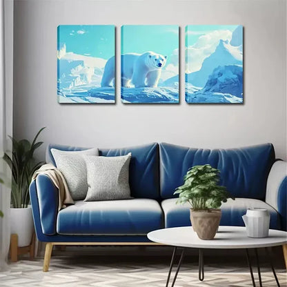 3pcs Polar Bear Above Glacier Wall Art Canvas Unframed - High Quality Print 100% Australian Made Wall Canvas