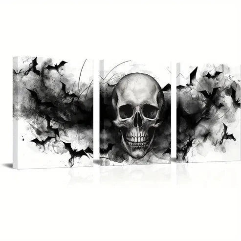 3pcs Gothic Skull Spooky Halloween Decor Wall Art Set Canvas Unframed - High Quality Print 100% Australian Made Wall Canvas
