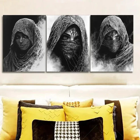 3pcs The Enigmatic Cloaked Woman from Egypt Wall Art Set Canvas Unframed - High Quality Print 100% Australian Made Wall Canvas