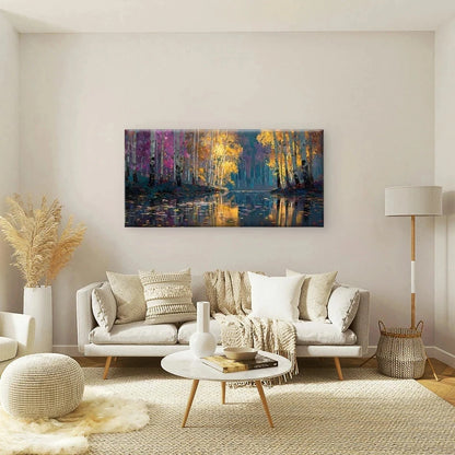 Autumnal Forest with Golden TreeWall Art Canvas Office Home Room Framed 120x60cm