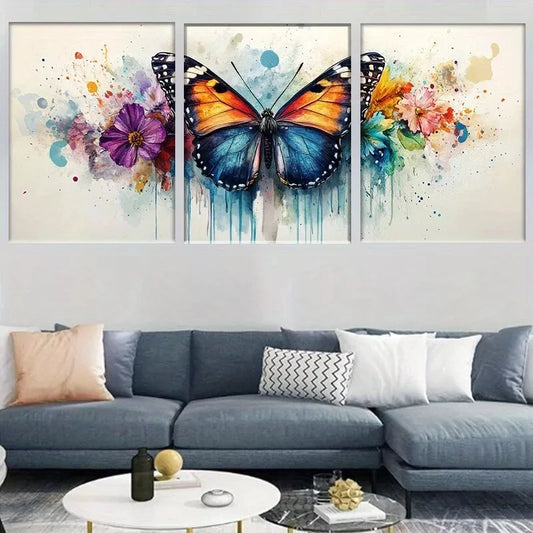 3pcs Vibrant Abstract Watercolor Butterfly Wall Art Set Canvas Framed 40x60cm - High Quality Print 100% Australian Made Wall Canvas Ready to Hang