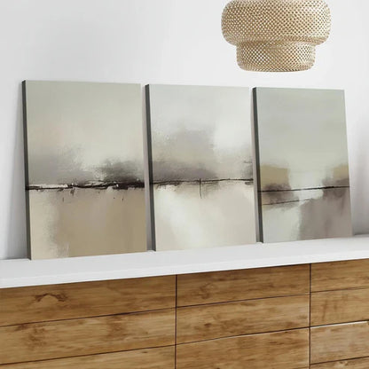 3pcs Abstract Modern Gray Beige Light Green Wall Art Set Canvas Unframed - High Quality Print 100% Australian Made Wall Canvas - Bella Home Decor