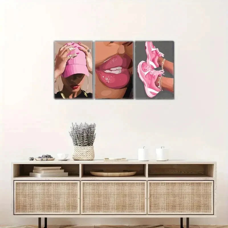 3pcs Featuring Black Woman Art Perfume Illustrate Metal Print Ready to Hang Art