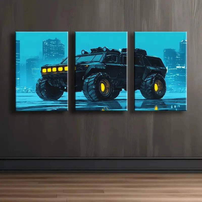 3pcs Cyberpunk Armored SUV Art Wall Art Set Canvas Framed 60x90cm - High Quality Print 100% Australian Made Wall Canvas Ready to Hang - Bella Home Decor