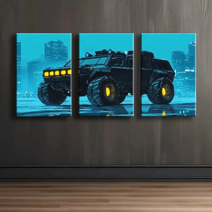 3pcs Cyberpunk Armored SUV Art Wall Art Set Canvas Framed 60x90cm - High Quality Print 100% Australian Made Wall Canvas Ready to Hang - Bella Home Decor