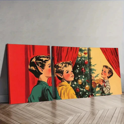 3pcs Merry Christmas Scene Wall Art Set Canvas Unframed - High Quality Print 100% Australian Made Wall Canvas