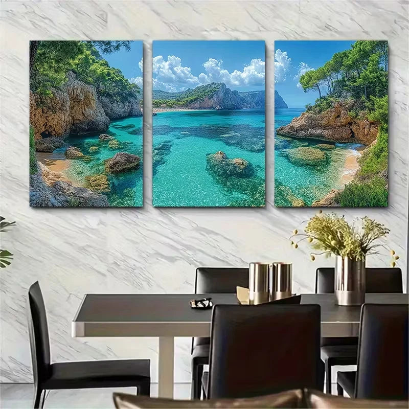 3pcs Cala dHort Beach Metal Print Ready to Hang Art - Bella Home Decor