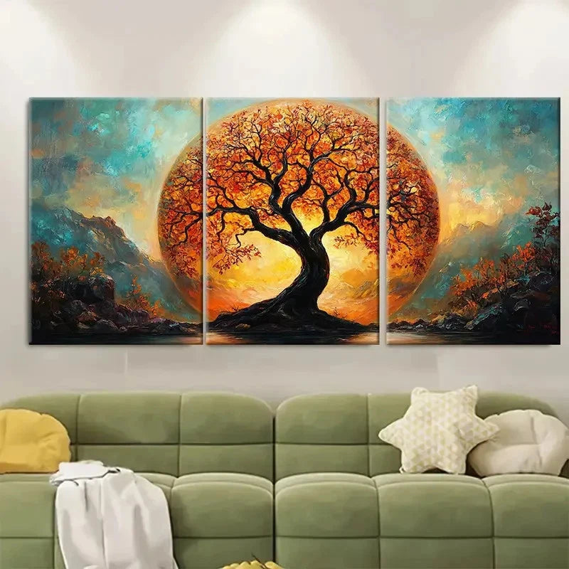 3pcs Vibrant Spherical Tree Nature Inspired VI   Wall Art Set Canvas Framed 40x60cm - High Quality Print 100% Australian Made Wall Canvas Ready to Hang