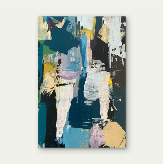 Teal and Navy Abstract Brushstroke Art Paint 40x60cm Metal Print Ready to Hang