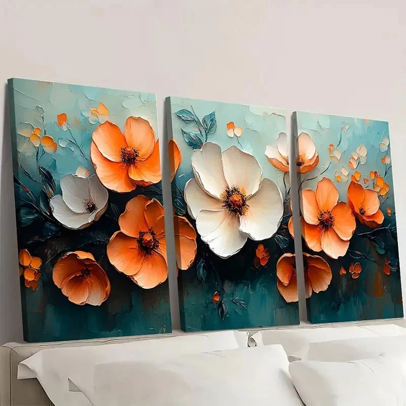 3pcs Abstract Texture Orange Floral  JN    Wall Art Set Canvas Framed 60x90cm - High Quality Print 100% Australian Made Wall Canvas Ready to Hang - Bella Home Decor